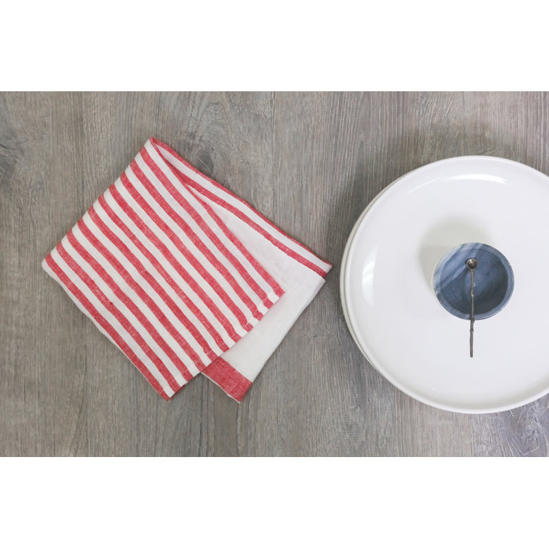 Brittany Striped Tea Towel, White/Red