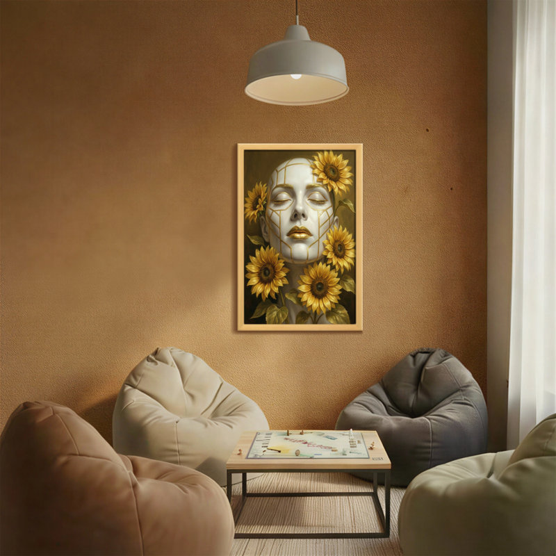 Plantes et fleurs tournesol visage art lignes dorées