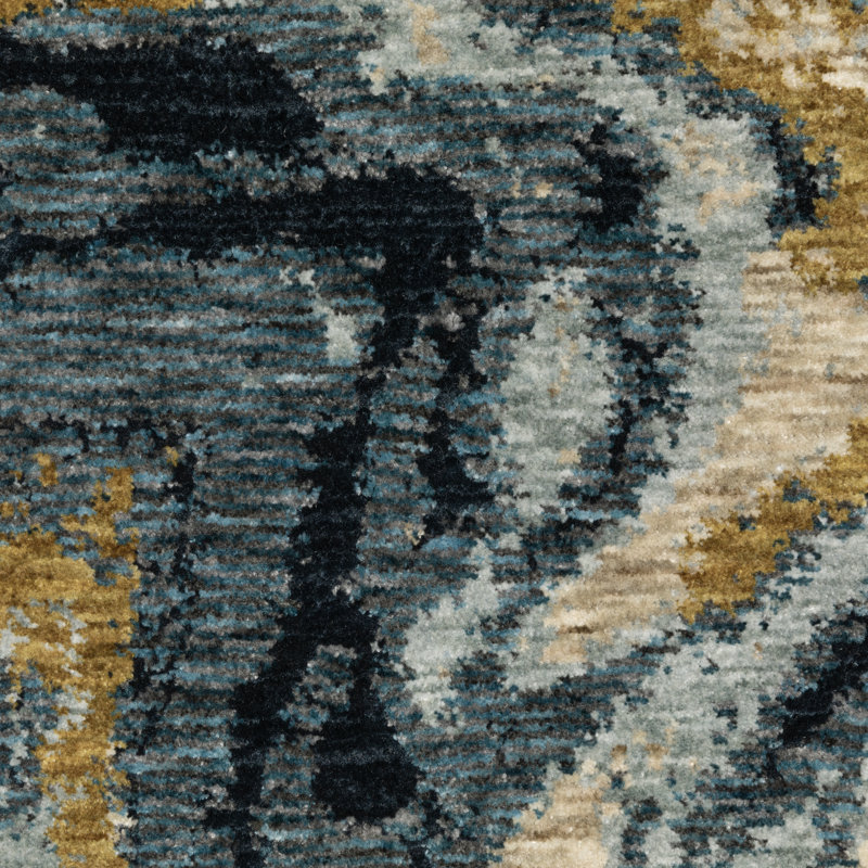 Tapis bleu marine / bleu sarcelle à motif abstrait Elizzabeth, Tapis de couloir 2 pi 3 po x 7 pi 9 po