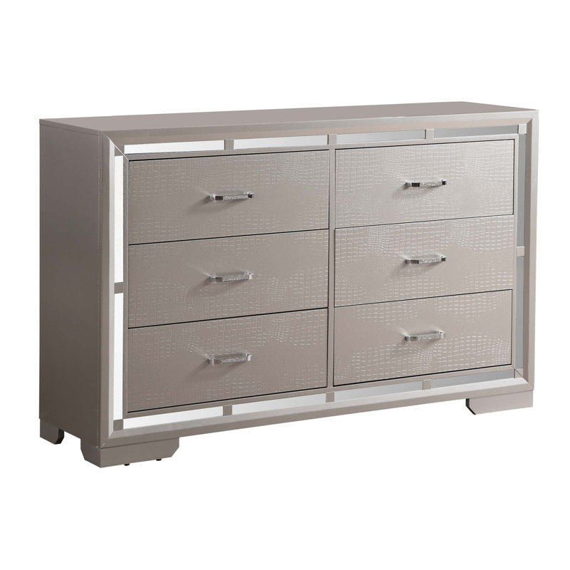 Commode 6 tiroirs, champagne argenté, Champagne