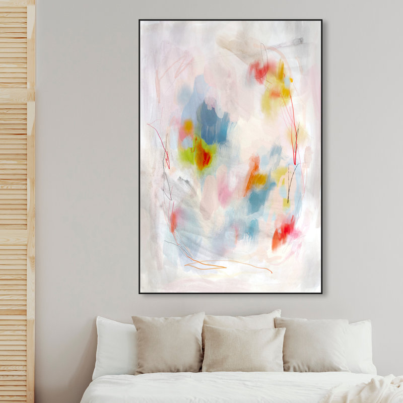 Couleurs abstraites dans la neige I - Peinture sur toile, H 30 po x l 20 po, Cadre flottant noir