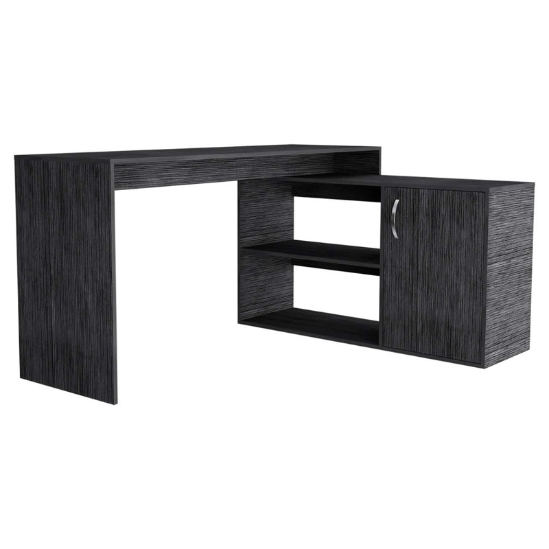 Axis 60" Grey L Shape Computer Desk, Smoky Oak