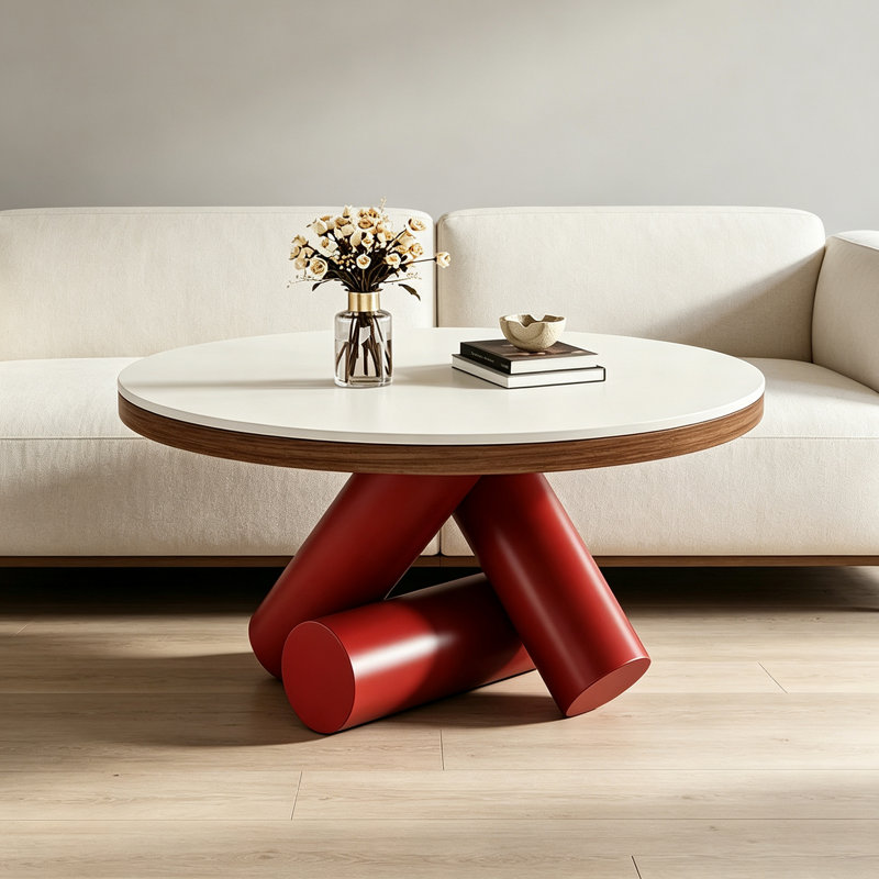 Table basse légère de luxe avec support en acier au carbone, Blanc, Rouge