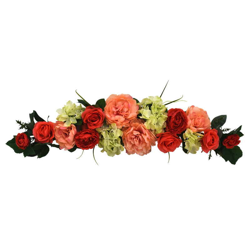 32" Coral Peony Rose Hydrangea Swag 