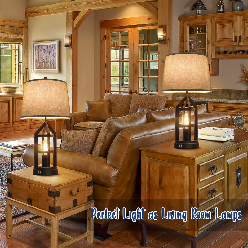 Metal USB Table Lamp, 24.75" H x 12" W x 12" D