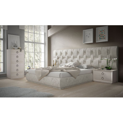 London Solid Wood Upholstered Standard 4 Piece Bedroom Set by Class Design Home