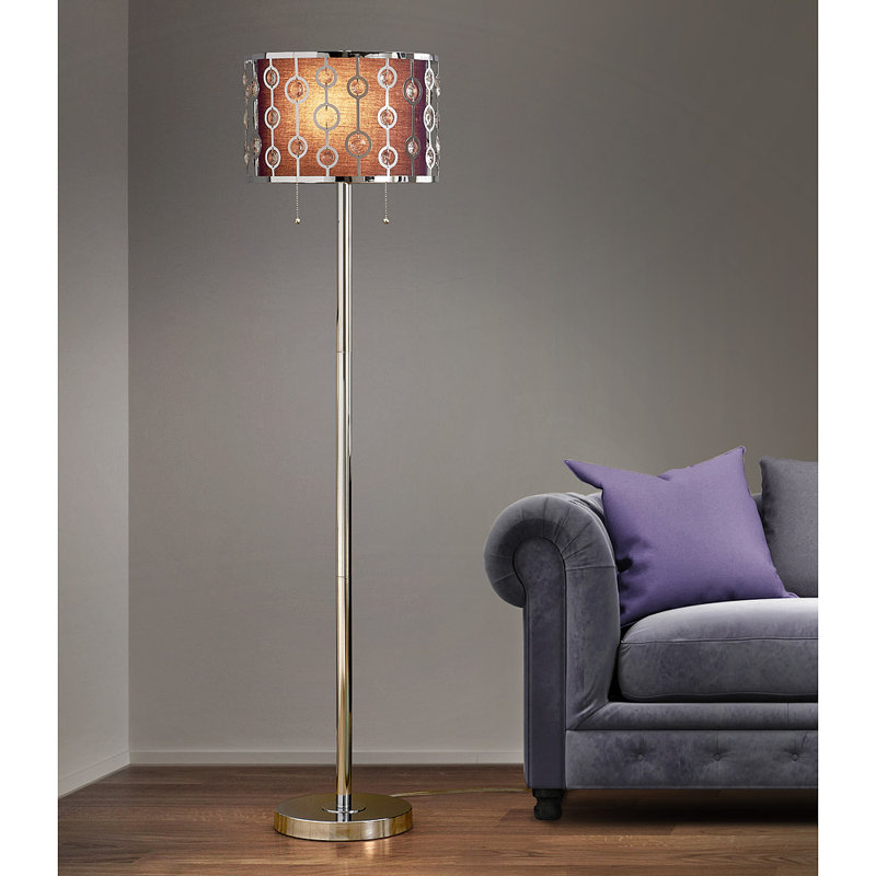 Lampe sur pied 62 "Crystals, Chrome poli, Mauve