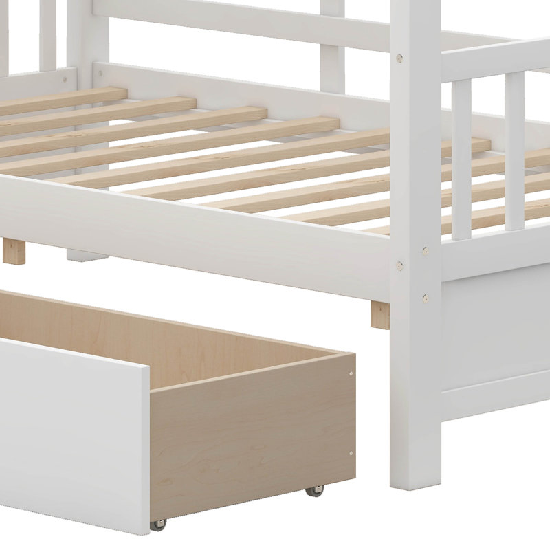 Vidoje Kids Bed with Storage Shelf, Twin, White