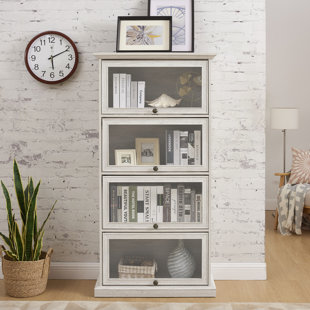 4 Tier Glass Display Carennac for Living Room Stylish Storage Curio with Flip Up Doors, Perfect for Collectibles and Books