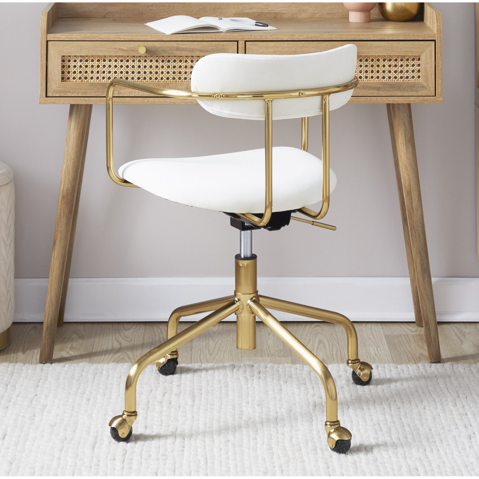 Erma Swivel Office Chair, Gold, Cream Velvet