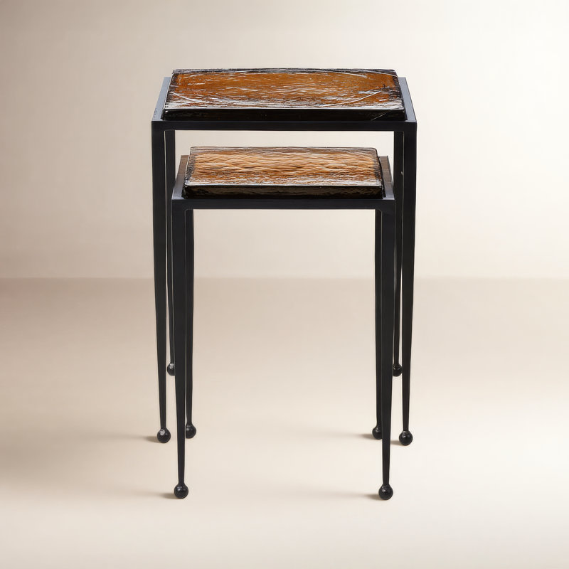 Dalston Glass Nesting End Table, Amber Cast Glass
