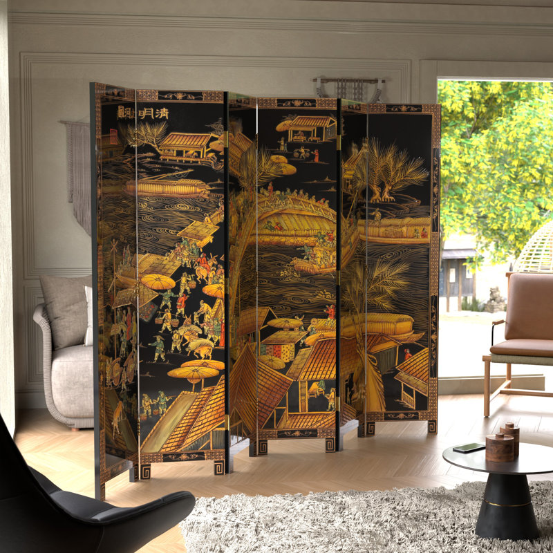 6 Ft. Tall Black Lacquer Room Divider - Ching Ming