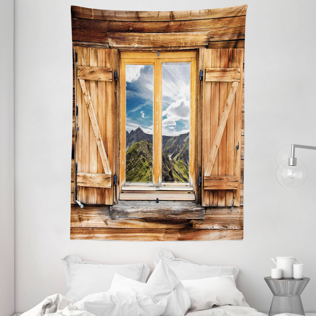 Tapisserie Berg und Himmel Blick hölzerne Fensterläden Zimmer auf der Spitze der Hügel Natur Look