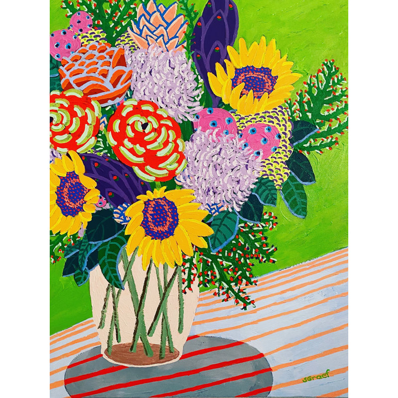 Three Sunflowers Print by Sue Graef, Black Framed Paper, 21.25" H x 17.25" W