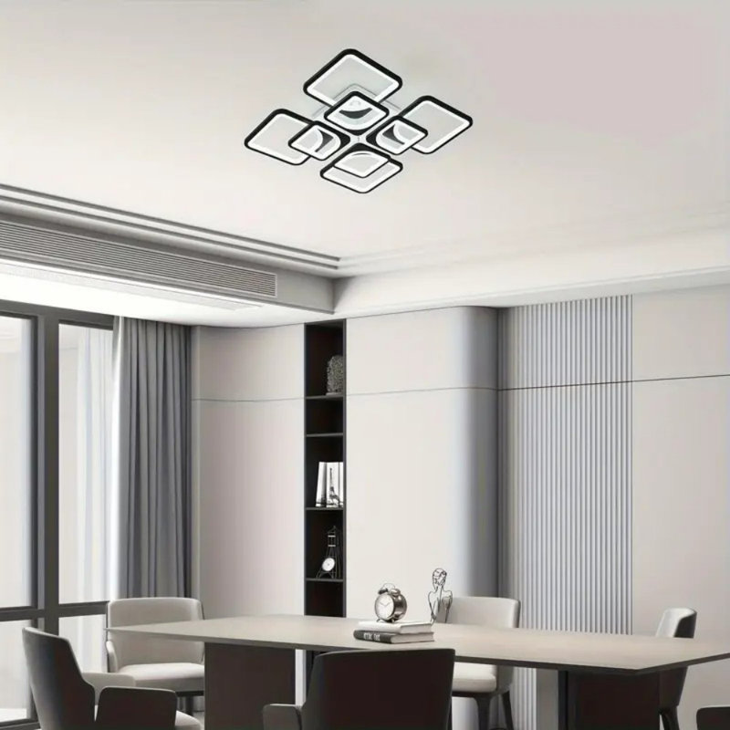 Plafonnier moderne à DEL 8 lumières encastré carré avec télécommande, acrylique 23,6 po pour décor de cuisine, de salon, de salle à manger et de chambre à coucher (3000K-6000K) | Décoration intérieure et lumières DEL