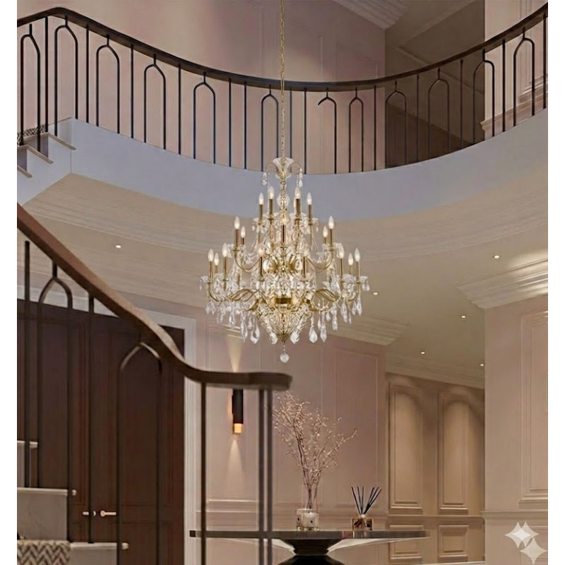 Lustre unique à niveaux 26 avec accents en cristal Laffoon, Cuivre