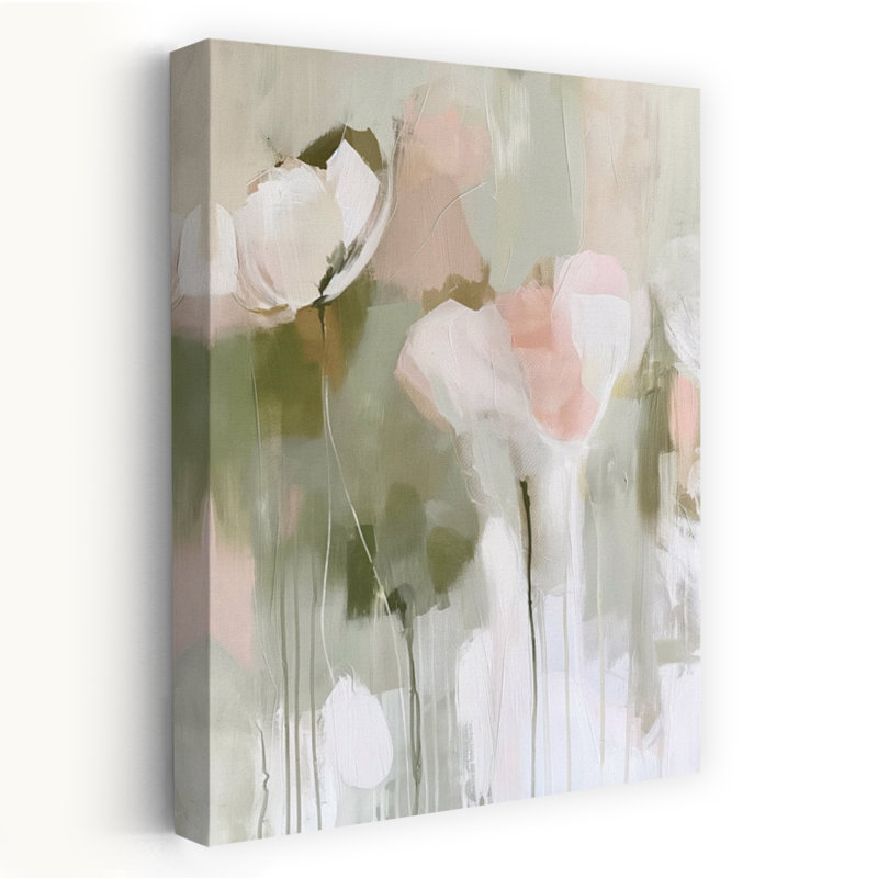Douces fleurs abstraites abstraites, délicates fleurs élégantes, art mural, 48" H x 32" W
