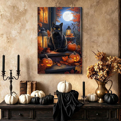 Black Cat Jack O Lantern Canvas Wall Art  40x60cm