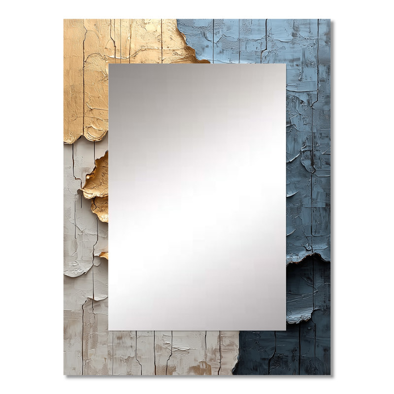 Gold And Grey Japanese Zen Tiles I - Japan Art Decorative Mirror, Global Wall Mirror, Printed Metal Art, 32" x 24"