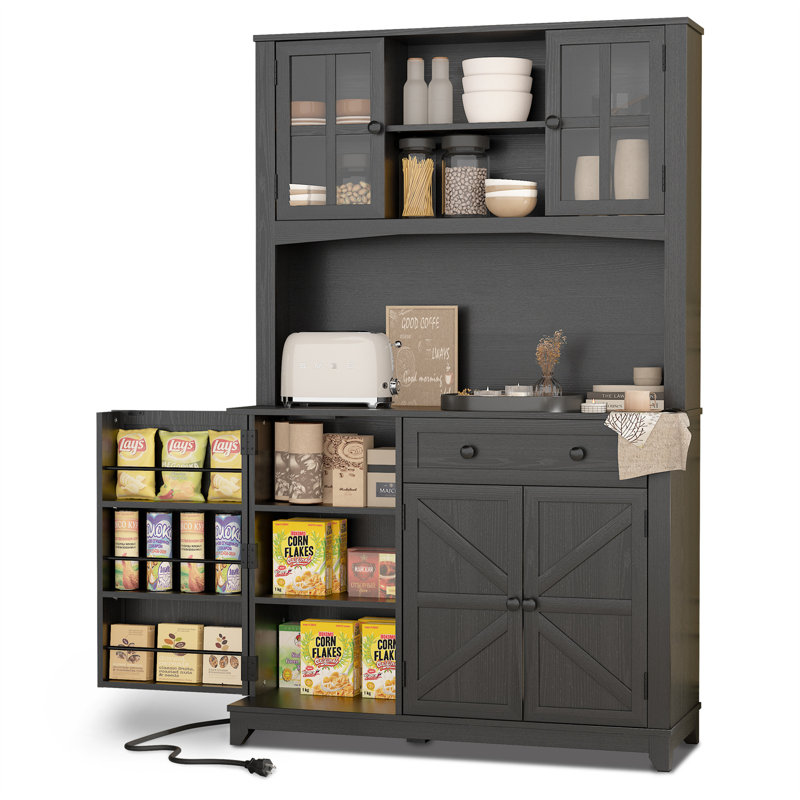 Grand garde-manger 67 po avec étagère à micro-ondes, armoire à vin, tablette interne réglable