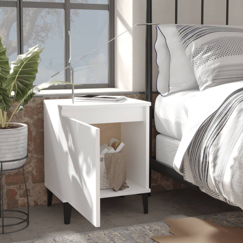 40cm W Manufactured Wood Bedside Table, White, No