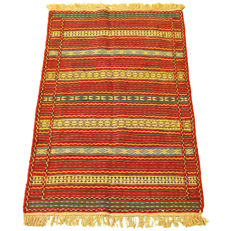 Tapis décoratif en laine de conception unique noué à la main new age kashkoli rouge/jaune 3 pi 1 po x 5 pi 1 po