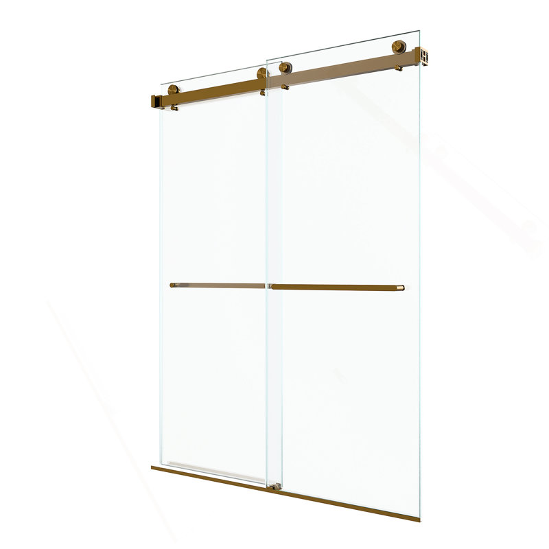 56"-60"W x 80"H Frameless Double Sliding  Shower Door, 3/8 inches (10mm) Thick SGCC Tempered Glass Door, Brushed Gold