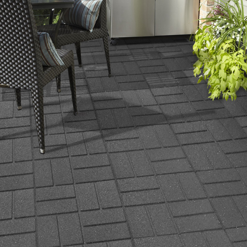 Tierra Verde 16" x 16" Brick Rubber Paver, Outdoor Floor Tiles, Grey, 4 Pack