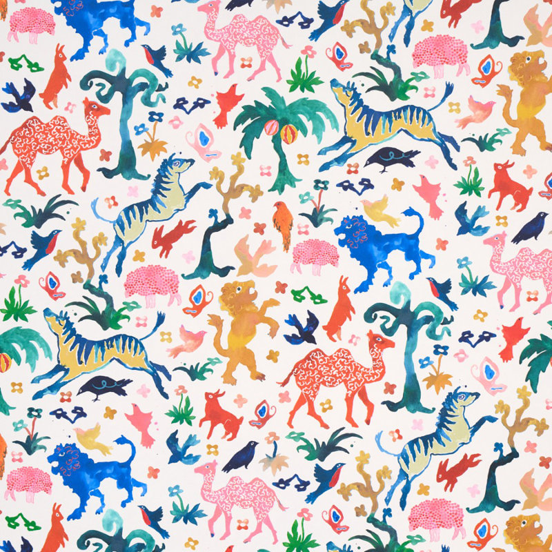 Papier peint Schumacher x Happy Menocal Beasts, Ivoire