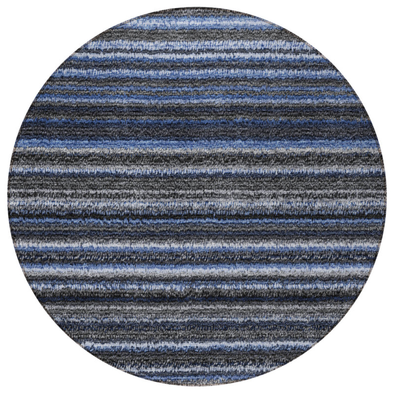 Tapis intérieur lavable rayé bleu et gris 8 pi