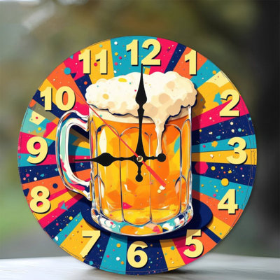 Colorful Beer Mug Clock Wall Art Decoration