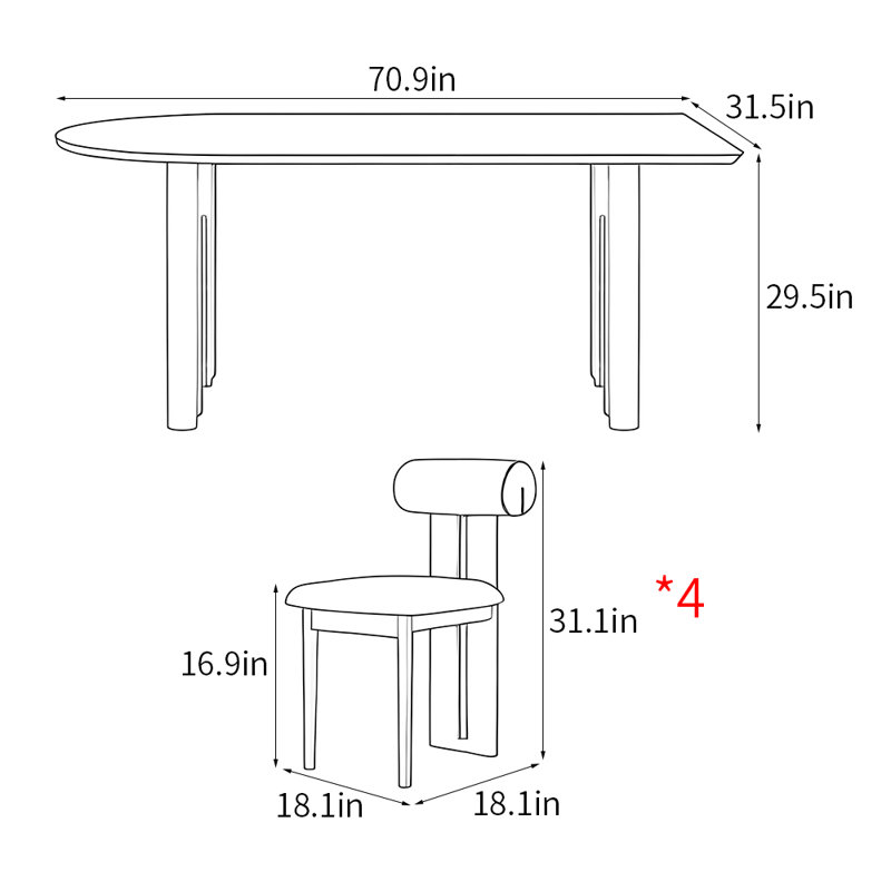 French style retro simple dining table sets, 29.5"H x 70.9"L x 31.5"W