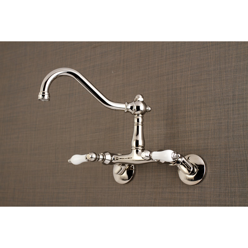 Kingston Brass Vintage Double-Handle 2-Hole Wall-Mount Bridge Kitchen Faucet, Polished Nickel