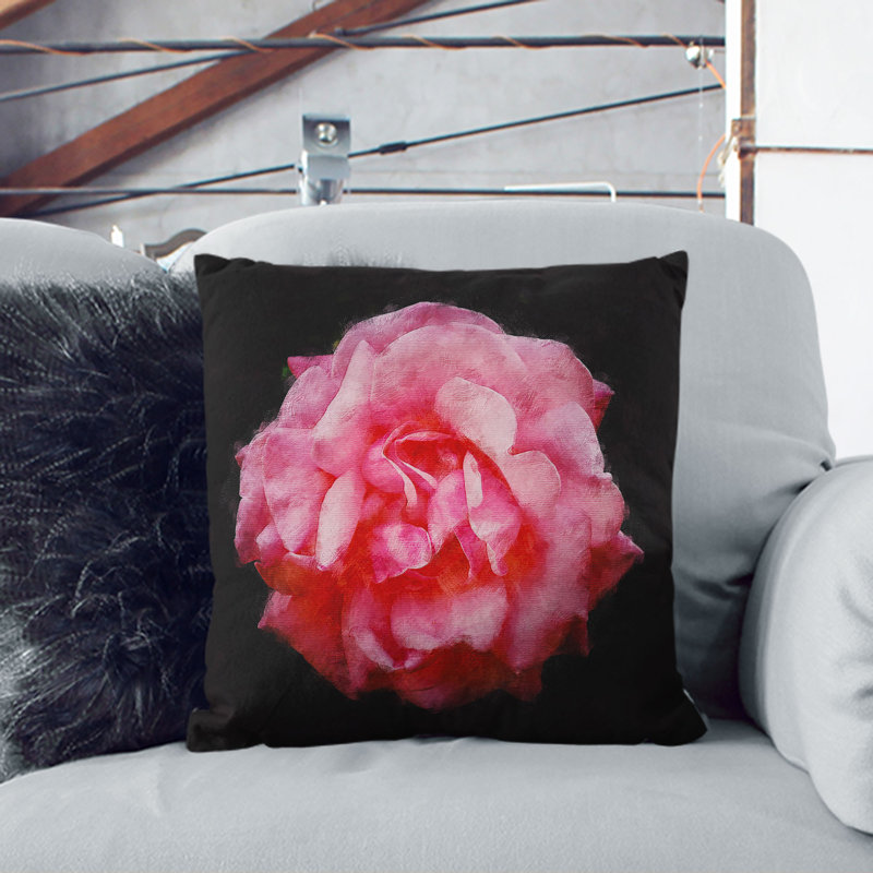 Lone Carnation Painting Cushion with Filling, 40cm H x 40cm W x 15cm D, Stone