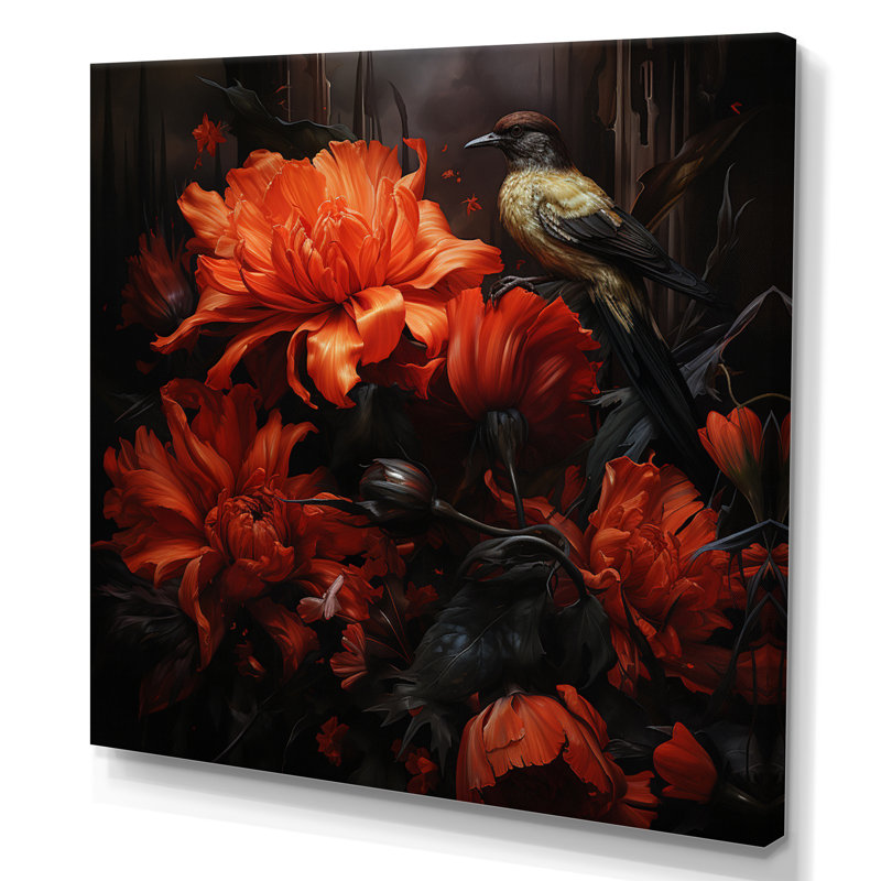 Bluejaybirds modernes sur fleur sur toile, H 36 po x l 36 po x P 1,5 po, Toile tendue