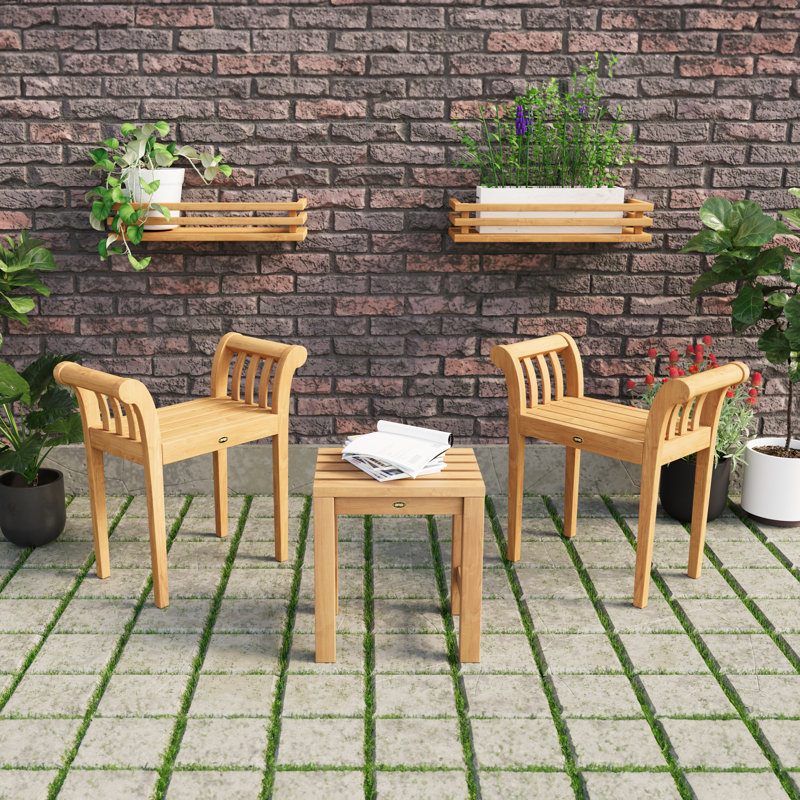 Teak Backless Spa Bench-Stool with Handles