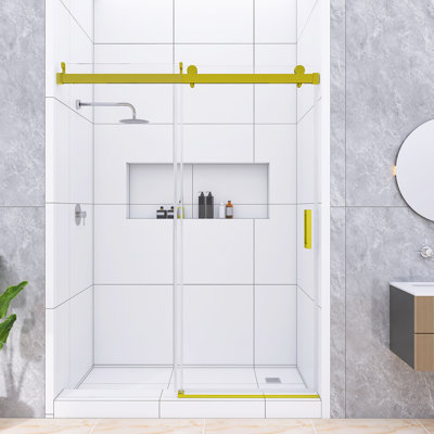56 à 60 po X P 76 po H Porte de douche coulissante simple sans cadre au fini or brossé