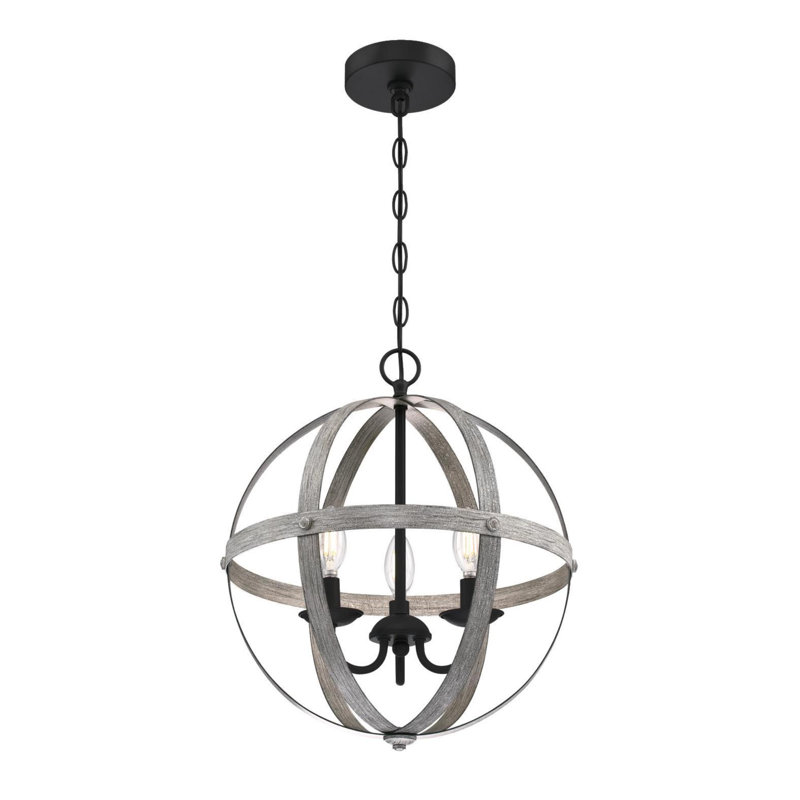 3 - Light Dimmable Geometric Chandelier, Antique Ash and Matte Black