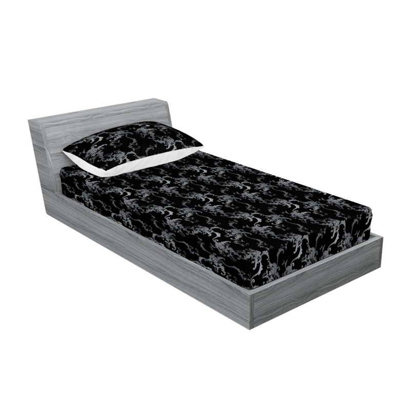 Ambesonne Fitted Sheet & Shams, Gray/Black/Charcoal Gray Flower, Twin XL Sheet Set with 1 Pillowcase