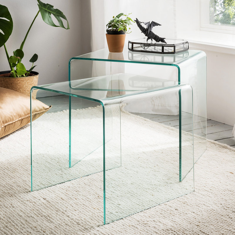 Adrien Glass Top Sled Nesting Tables