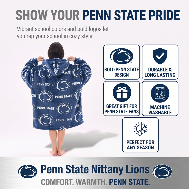 Couverture-pull sous licence officielle NCAA Penn State Nittany Lions, avec capuchon et poches latérales