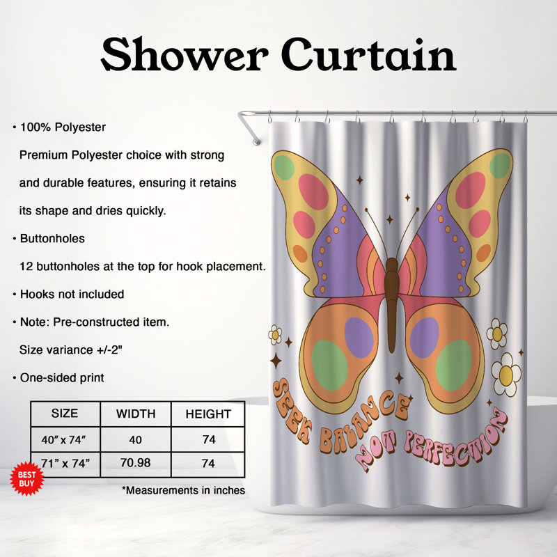 Rideau de douche 1 pièce Positactivité Glow, H 74 po x l 71 po