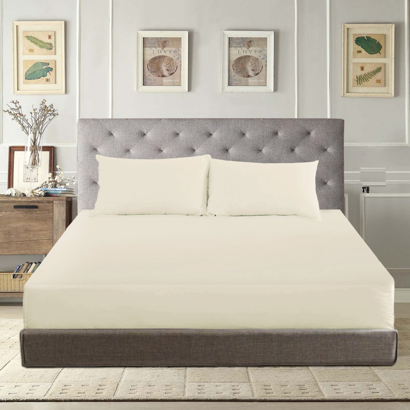 Angelka Microfiber Brushed Deep Fitted Bed Sheet, Cream, Super King (6')