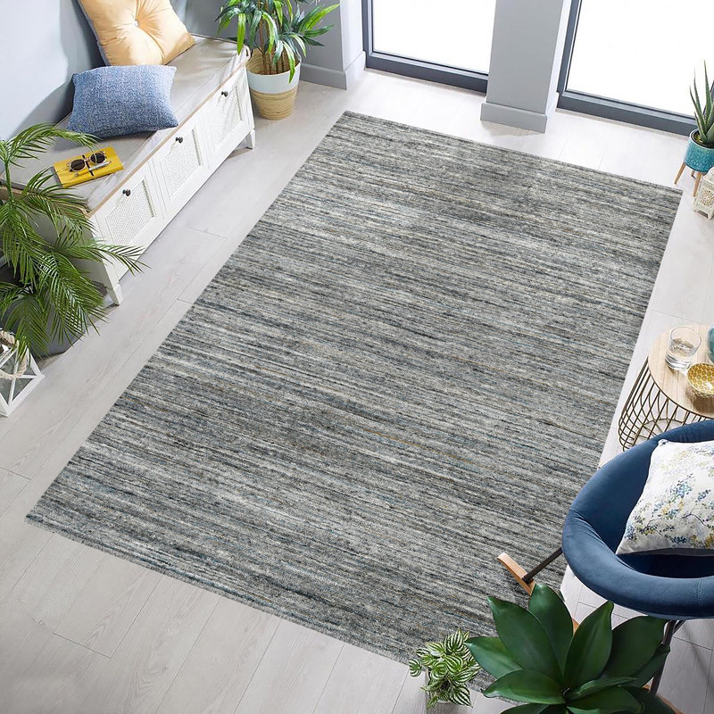 Heaven Transitional Striped Hand-Woven Beige Area Rug, 2' X 3', Rectangle 5' x 8', Gray