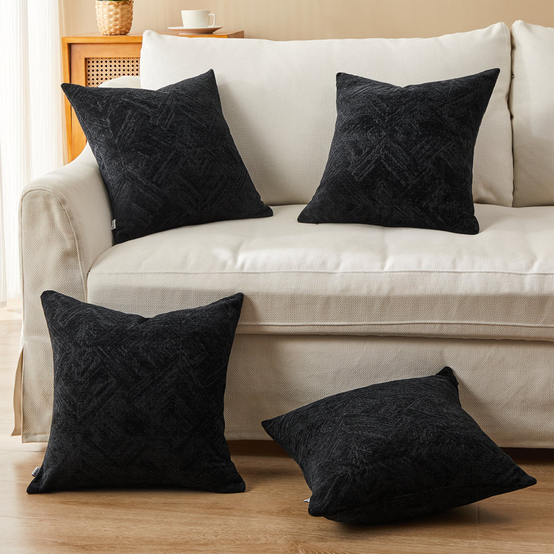  Chenille Throw Pillow Cover, Black, 20" x 20" x 1"