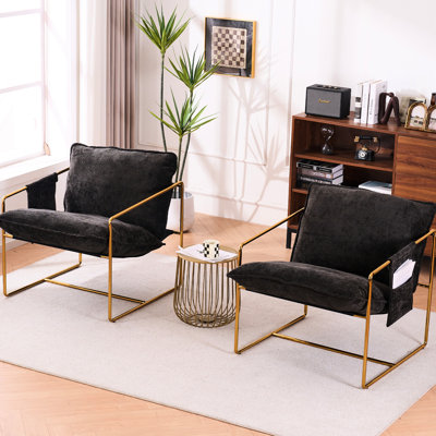2 fauteuils dans 1 boîte. Style gris foncé. Cadre métallique, doré - Modifications. Coussins en mousse Cushy, tissu velours lisse. Pour le salon, la chambre à coucher. Tendance