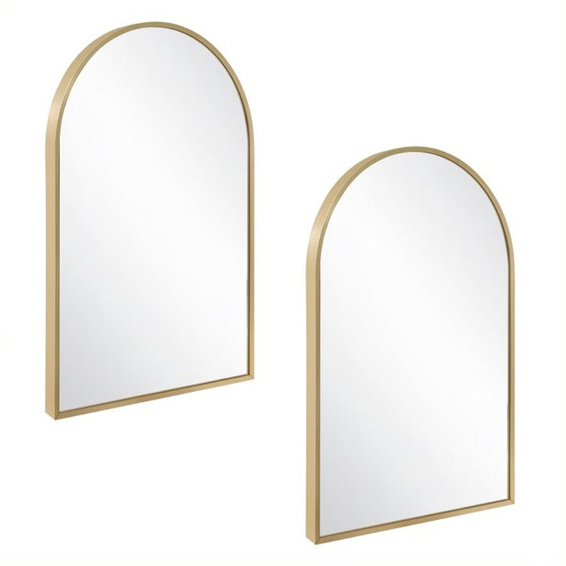 Arched Wall Accent Mirror, Modern Metal Framed Living Room, Bedroom, Bathroom Vanity Mirror-2-Pack Design House, 589960, Gold