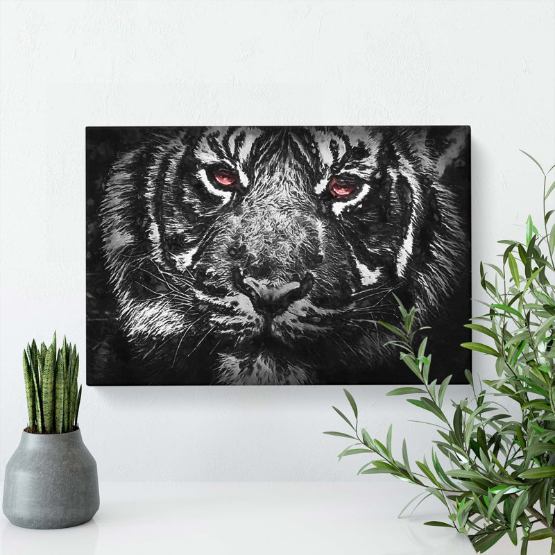 Tiger With Yellow Eyes In Abstract - Wrapped Canvas Painting, 35cm H x 50cm W x 3cm D