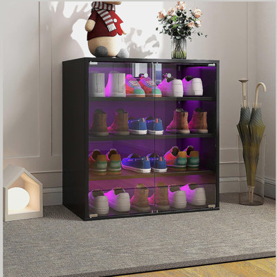 Armoire de rangement pour chaussures avec porte en verre