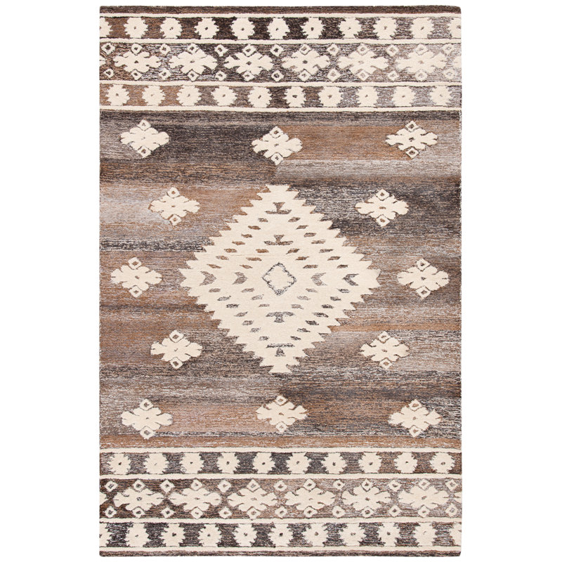 Dimmick Hand Tufted Wool/Cotton Southwestern Rug in Light Brown, Rectangle 5' x 8'